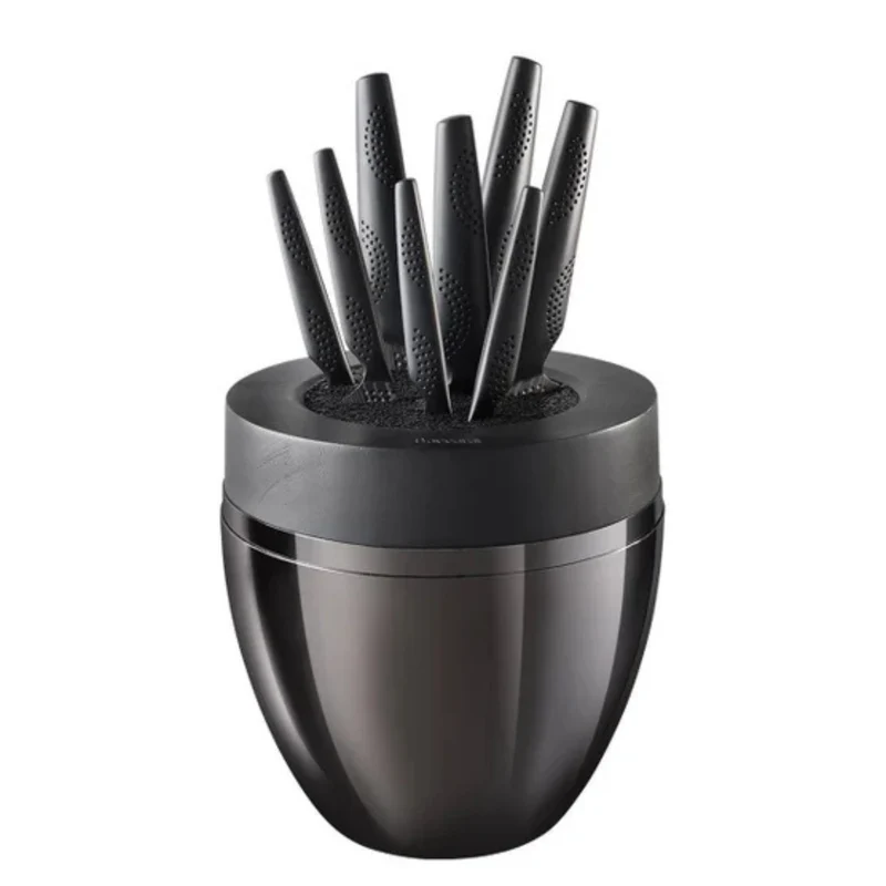 CUISINE PRO - Ensemble de 8 Couteaux et Bloc de Rangement The Egg Black Samurai