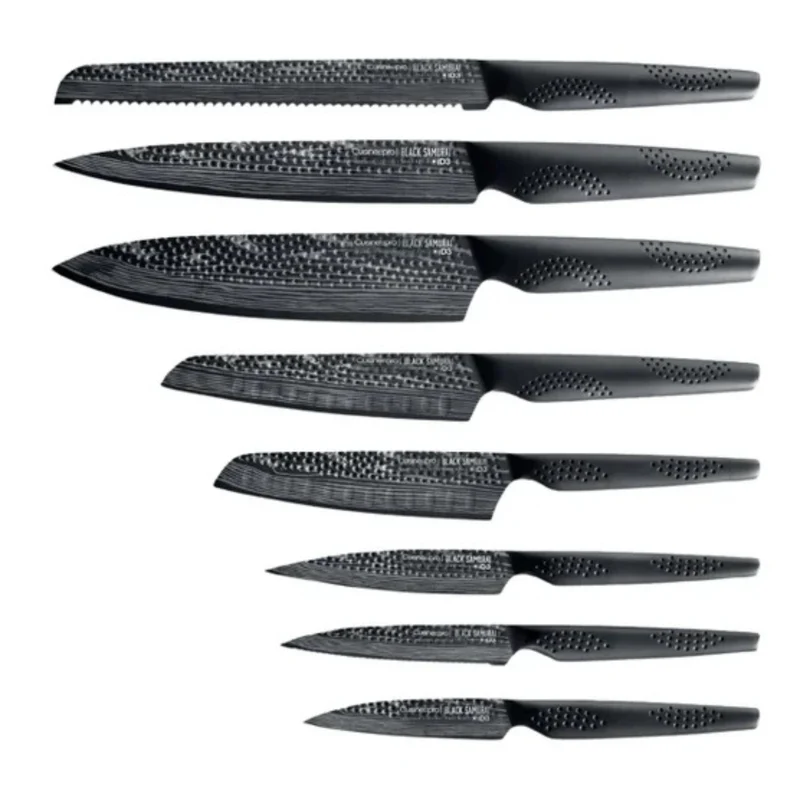CUISINE PRO - Ensemble de 8 Couteaux et Bloc de Rangement The Egg Black Samurai