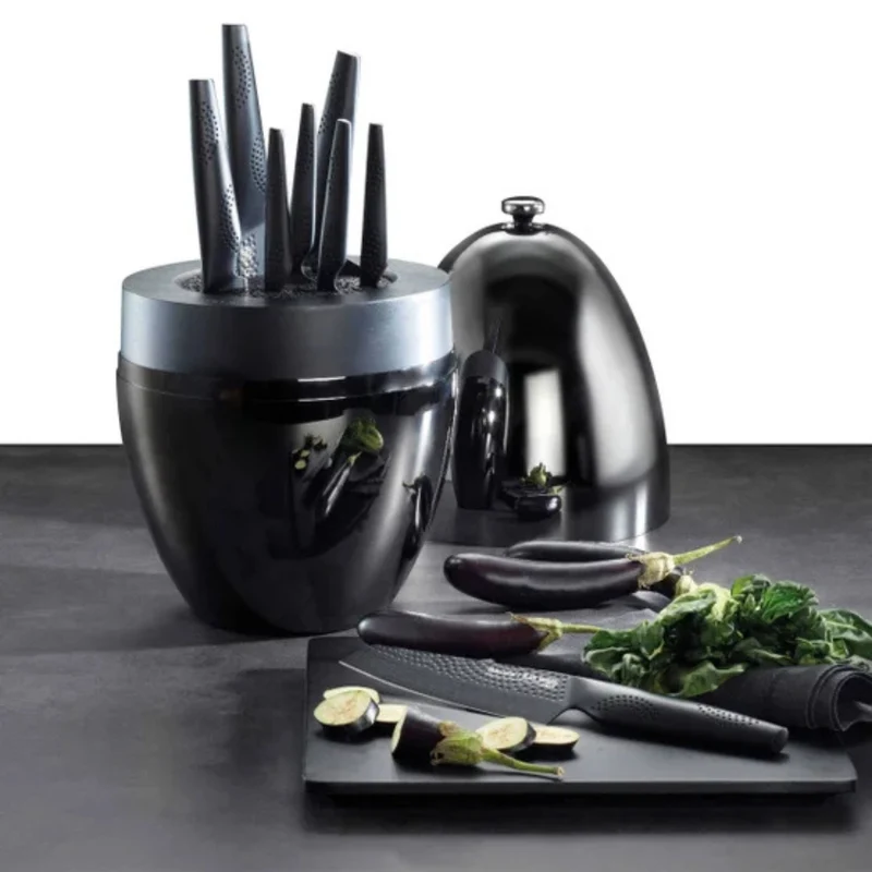 CUISINE PRO - Ensemble de 8 Couteaux et Bloc de Rangement The Egg Black Samurai