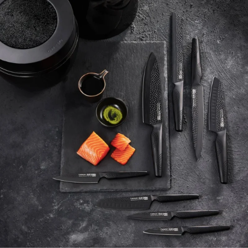 CUISINE PRO - Ensemble de 8 Couteaux et Bloc de Rangement The Egg Black Samurai