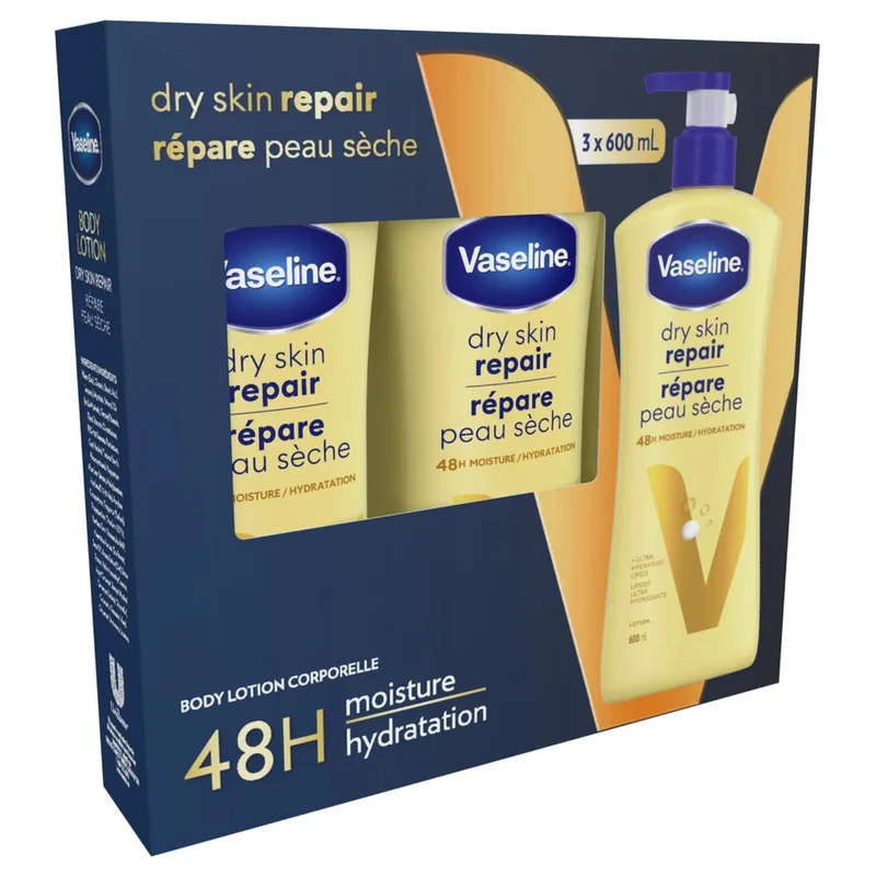 VASELINE - Paquet de 3 Lotions Corporelles Répare Peau Sèche