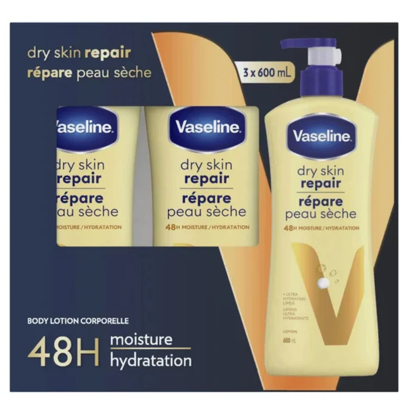 VASELINE - Paquet de 3 Lotions Corporelles Répare Peau Sèche
