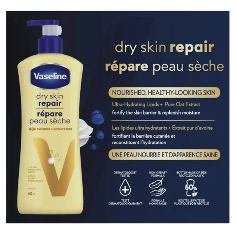 VASELINE - Paquet de 3 Lotions Corporelles Répare Peau Sèche