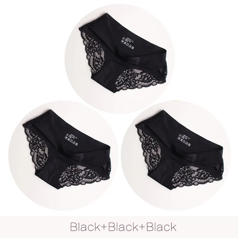 Lot de 3 Culottes en soie glacée invisibles avec dentelle