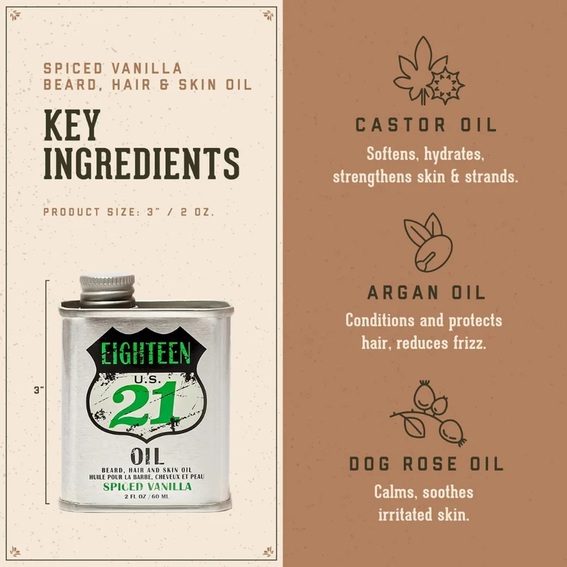 18.21 Man Made - Huile pour la barbe, cheveux et peau "Spiced Vanilla" (60ml/2.0oz)