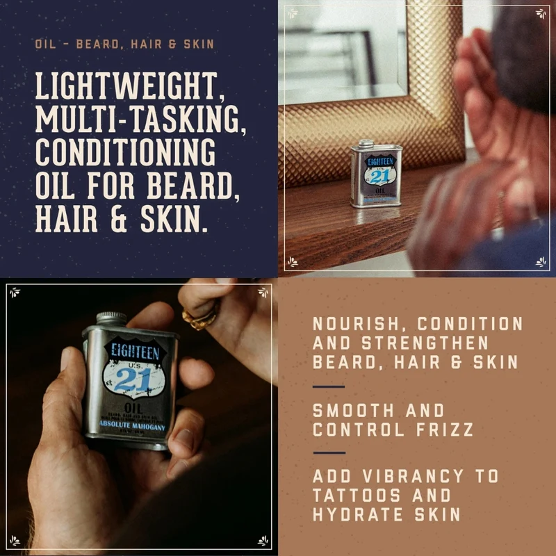 18.21 Man Made - Huile pour la barbe, cheveux et peau "Absolute Mahogany" (60ml/2.0oz)