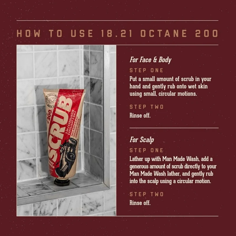 18.21 Man Made - Exfoliant 3 en 1 visage, corps et cuir chevelu "Octane 200 Sweet Tobacco"