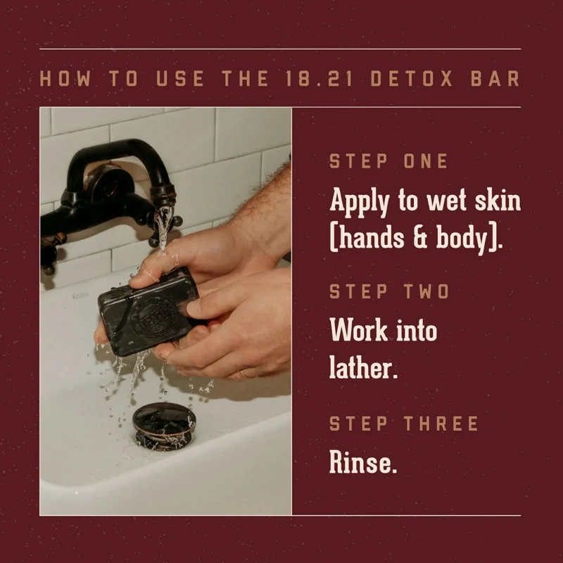 18.21 Man Made - Savon en bar "Sweet Tobacco Detox Bar Activated Charcoal" nettoyant intensif, savon hydratant (198g/7.0oz)
