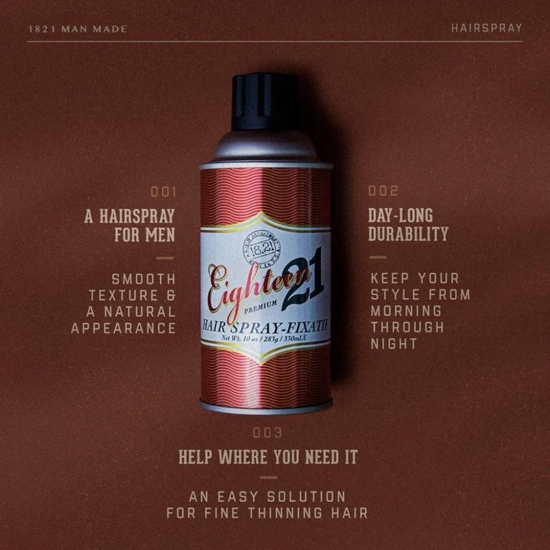 18.21 Man Made - Vaporisateur de fixation "Sweet Tobacco Premium Hair Spray" - Tenue flexible, brilliance légère