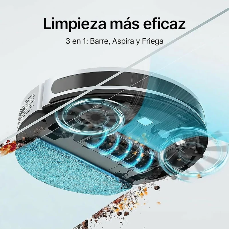 Robot aspirador 3 en 1: barre, aspira y friega / Detección de alfombras inteligente / Potencia de 4000 Pa / Autonomía 150 min / Compatible con Alexa y Google Asistant