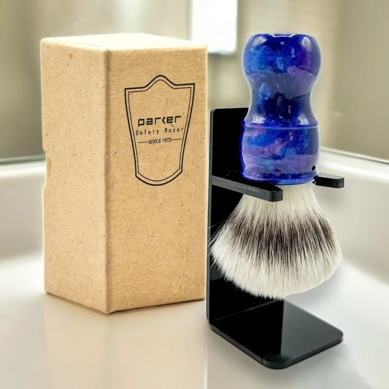 Blaireau avec poils synthétiques premium et manche en résine bleu irisé - Medium (24mm/0.94") - BLSY2