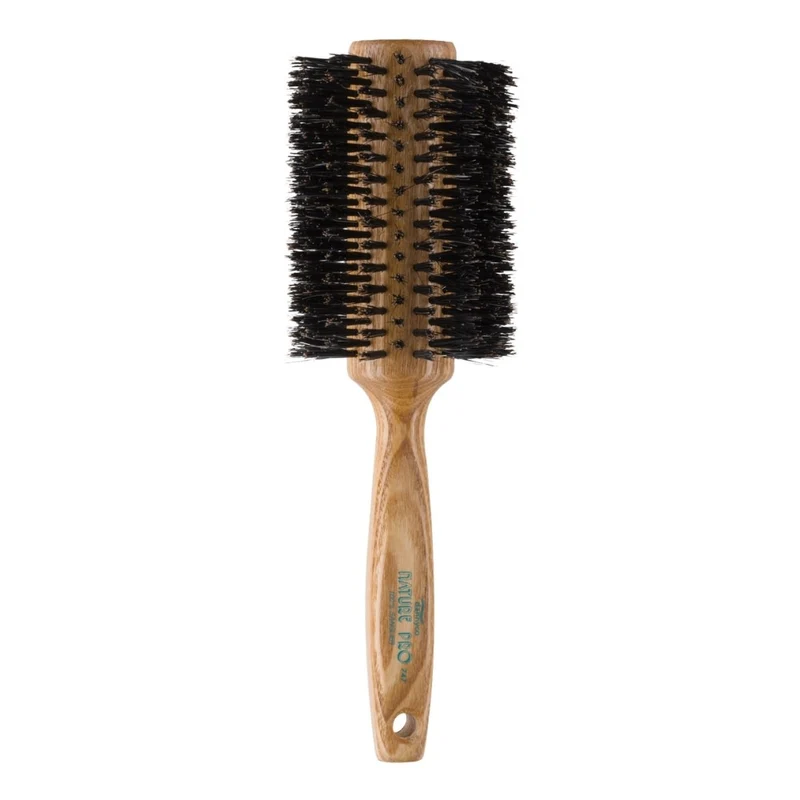 Brosse ronde en poil de sanglier "Nature Pro" avec manche en bois de chêne