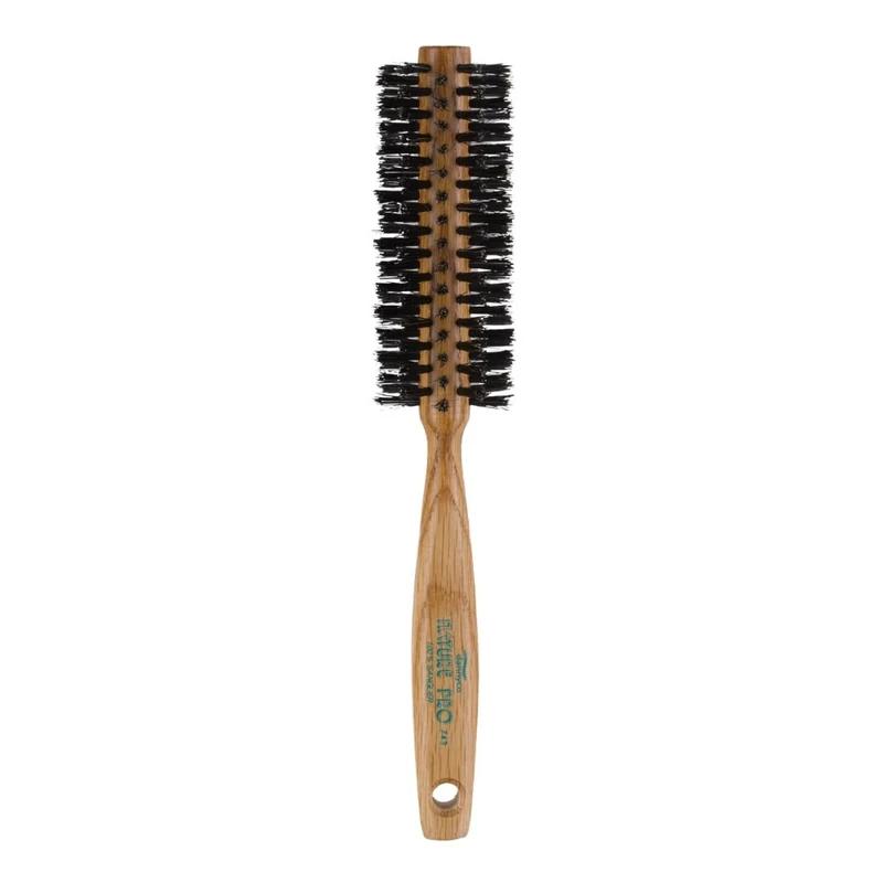 Brosse ronde en poil de sanglier "Nature Pro" avec manche en bois de chêne