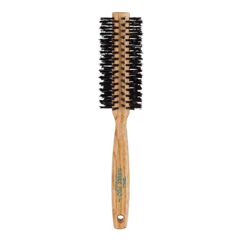 Brosse ronde en poil de sanglier "Nature Pro" avec manche en bois de chêne