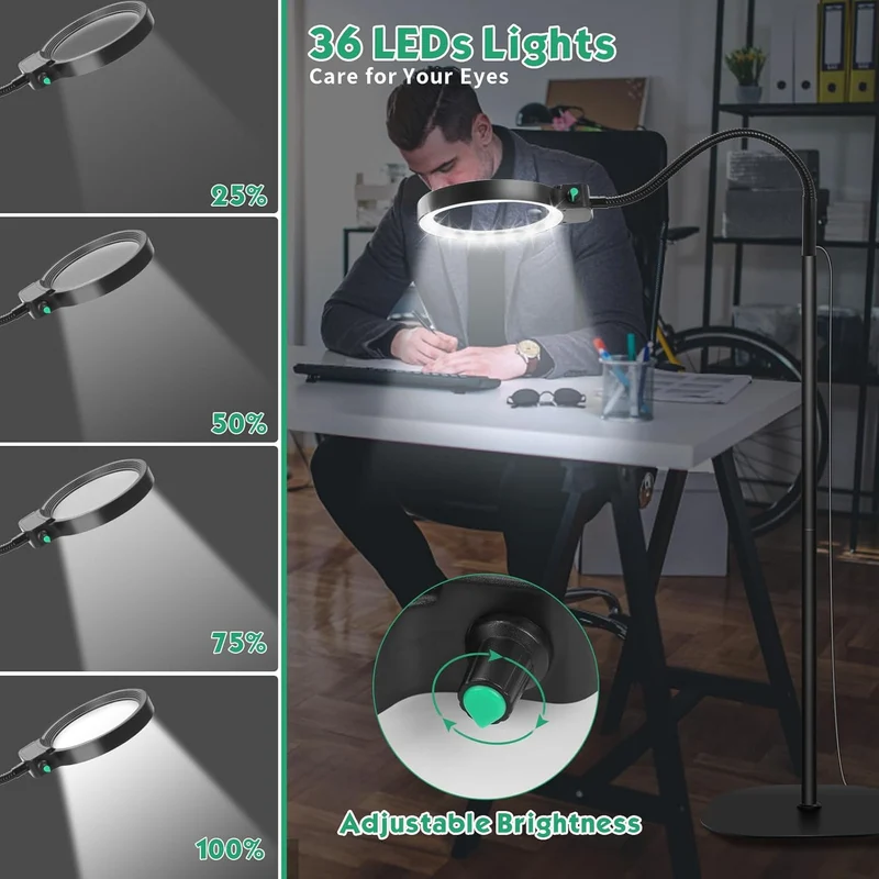 Lente d'ingrandimento LED senza mani con zoom 10X/20X per leggere e hobby