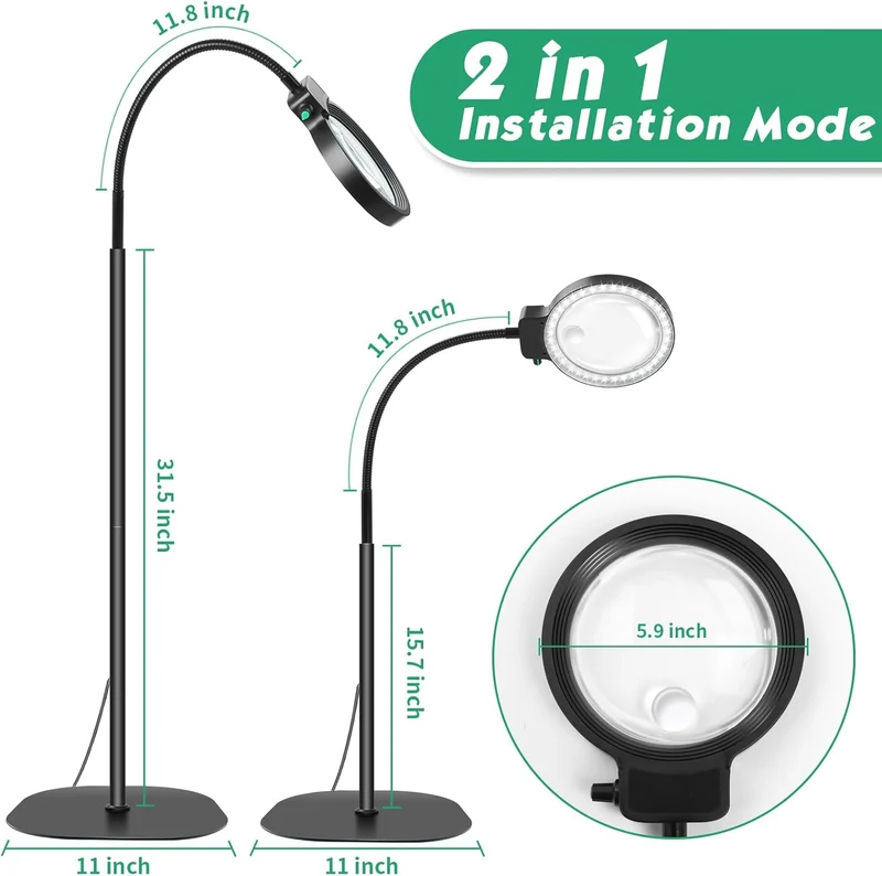 Lente d'ingrandimento LED senza mani con zoom 10X/20X per leggere e hobby