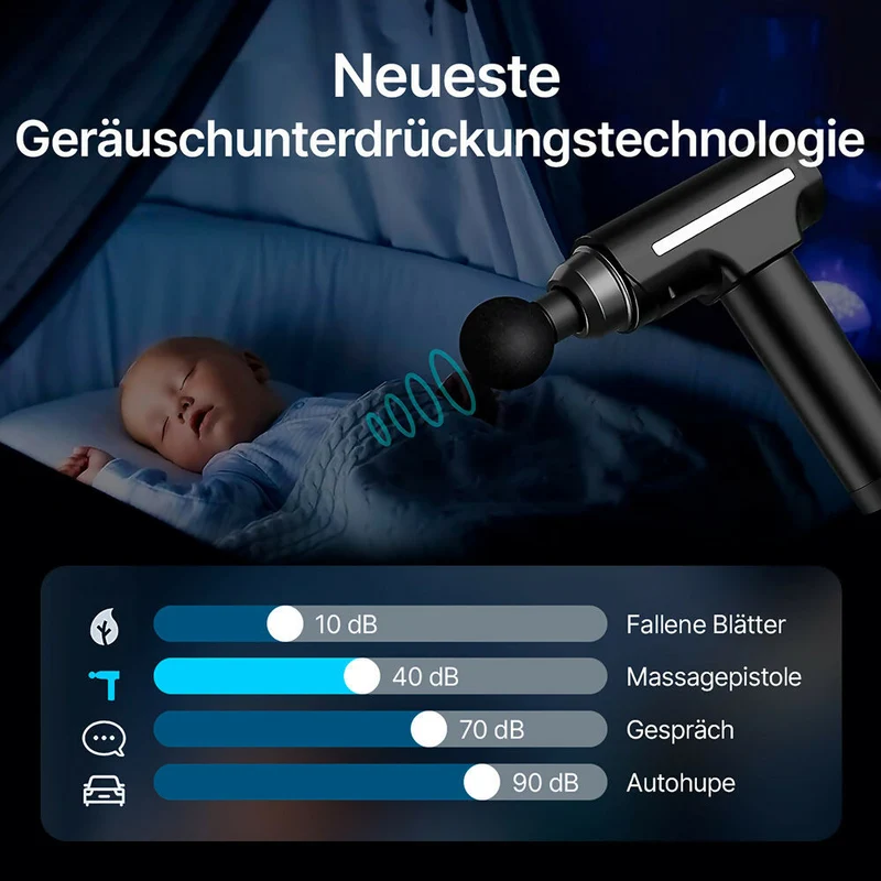 Massagepistole mit 30 Geschwindigkeiten und 6 Massageköpfen
