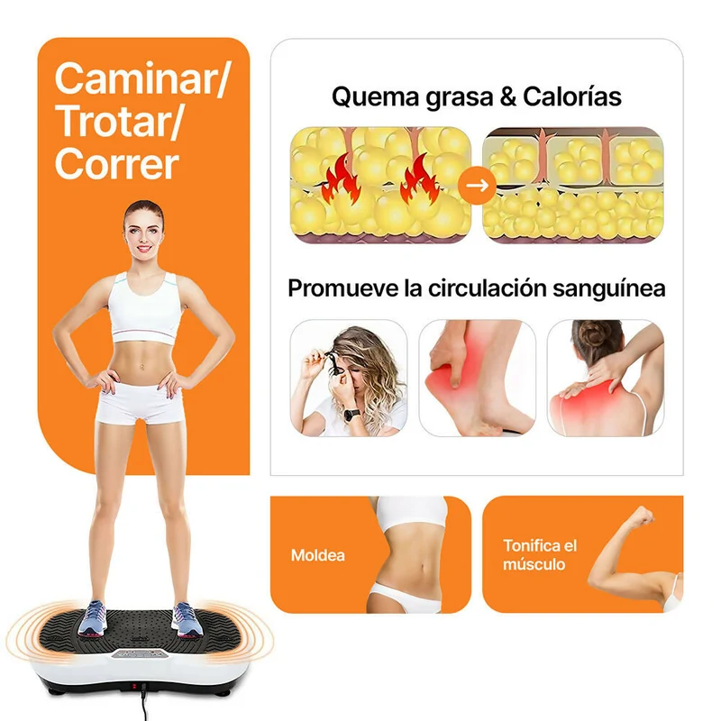 Plataforma vibratoria con 180 niveles de intensidad / Compacta y resistente / Soporta 150kg / Motor ultra-silencioso / Incluye 2 bandas de resistencia + esterilla de yoga