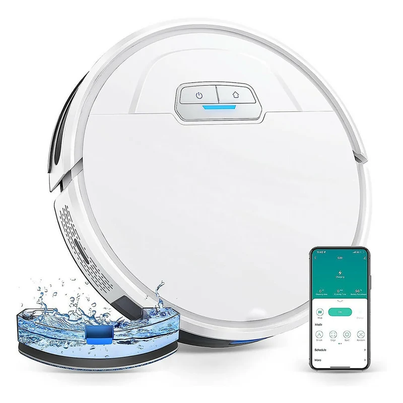 Robot Aspirateur Silencieux / Puissance d'aspiration 4000Pa / Itinéraires intelligents / Autonomie 150 min / Détection des tapis / Compatible Alexa, Google, Applis