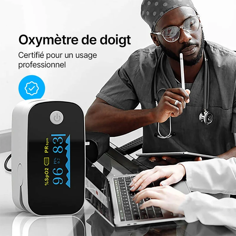 Oxymètre de pouls / Moniteur d'oxygène sanguin / Oxymètre pour doigt / Avec affichage OLED / Professionnel et de haute précision / Idéal pour les familles, les personnes âgées et les hôpitaux