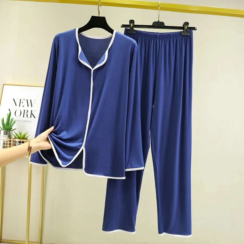 Ensemble Homewear Femme en Modal – Pyjama Chemise Col V & Pantalon Long Ample