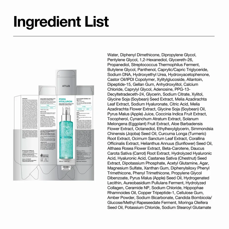 ANUA PDRN Hyaluronic Acid Hydrating Facial Mist Toner 100ml