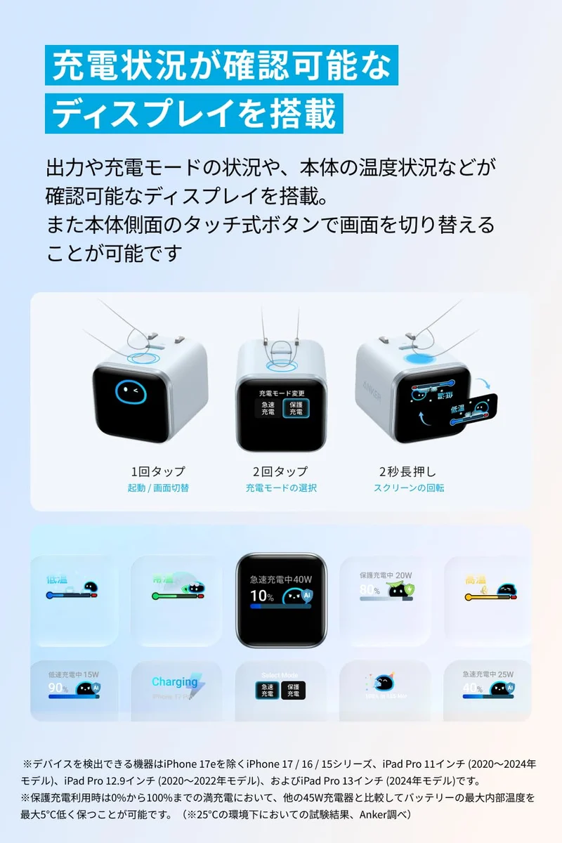 Anker Nano Charger 45W Display USB-C Fast Charger Foldable Plug