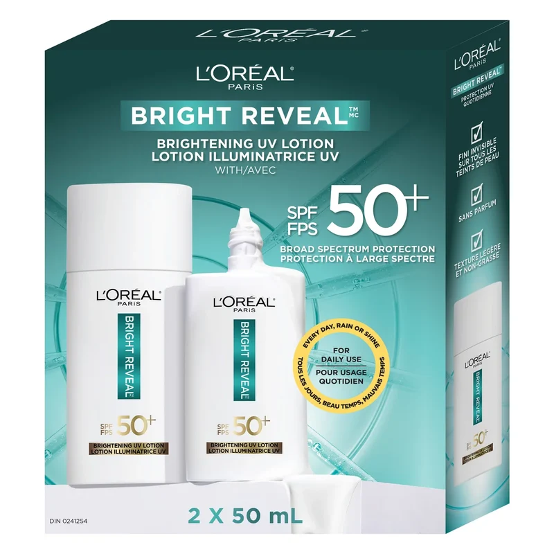 L'ORÉAL PARIS - Paquet de 2 Lotions Illuminatrices UV avec SPF 50 Bright Reveal