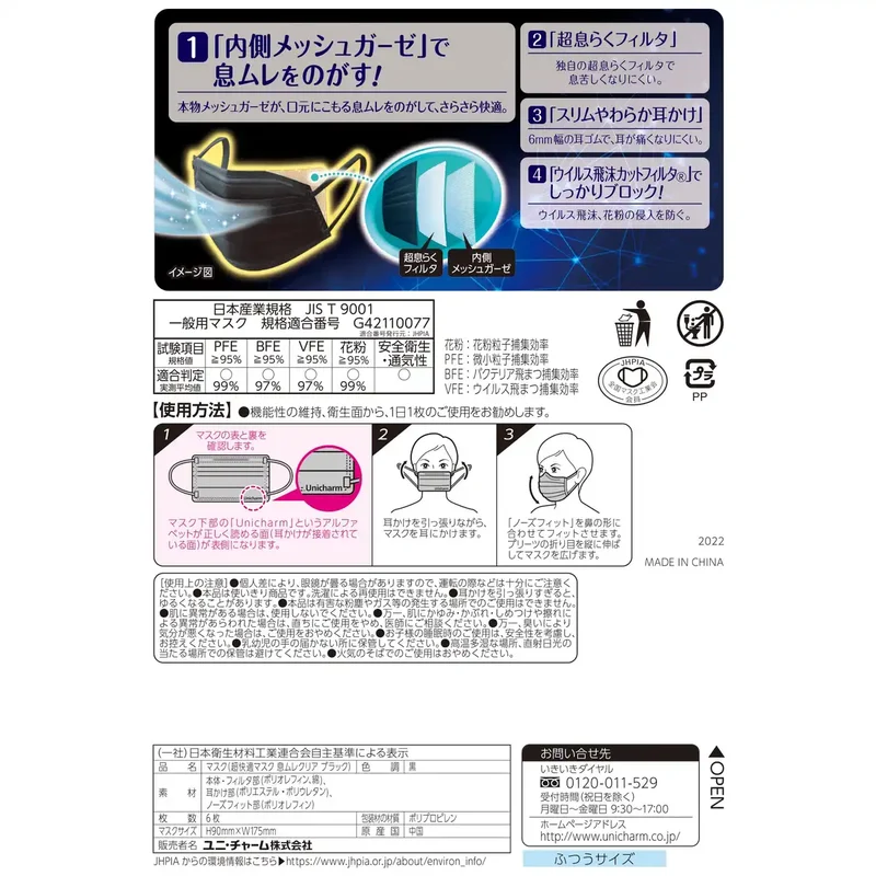Unicharm Cho-Kaiteki Black PM2.5 Stuffy-Free Masks