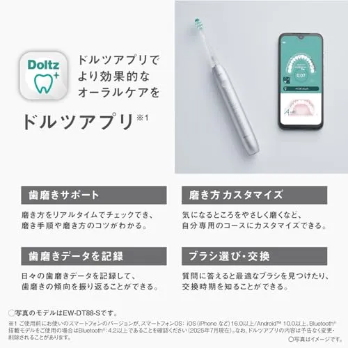 Panasonic Doltz Sonic Vibration Toothbrush Bluetooth EW-DT88-S Silver AC100-240V