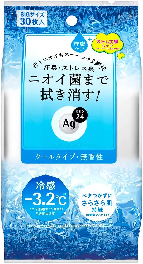 Ag Deo 24 Cool Clear Shower Sheet - 30 Refreshing Sheets for Lasting Freshness