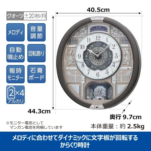 SEIKO Clock Quartz Analog Musical Wall Clock Gray 443×405×97mm RE603N