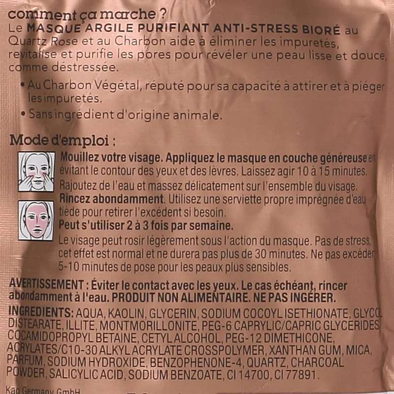 MASQUE ARGILE PURIFIANT ANTI STRESS QUARTZ ROSE ET CHARBON