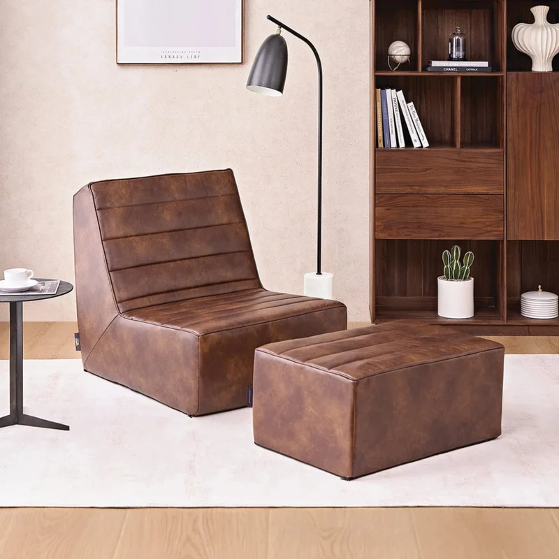 LOUNGE & CO. - Ensemble de Chaise et Pouf en Similicuir Lima