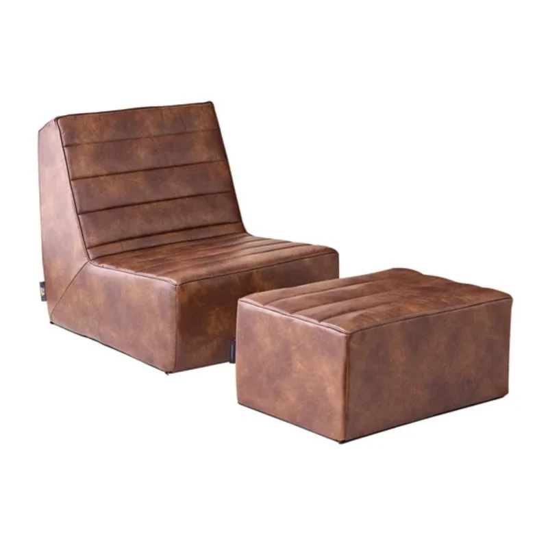 LOUNGE & CO. - Ensemble de Chaise et Pouf en Similicuir Lima