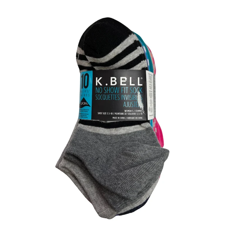 K.BELL - Paquet de 10 paires de Socquettes Invisibles Ajustées pour Femme