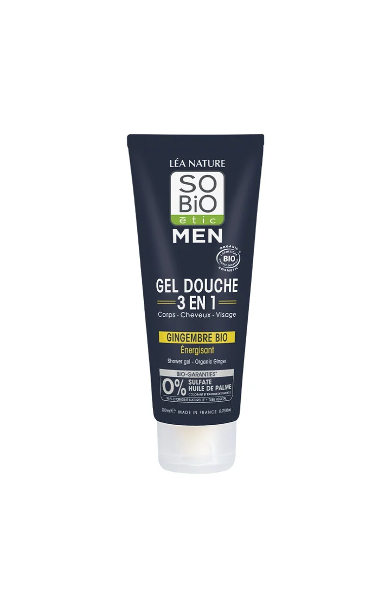 Gels douche 3-en-1 énergisants bio - Gingembre bio - Visage, corps & cheveux - 2 x 200 ml - Homme