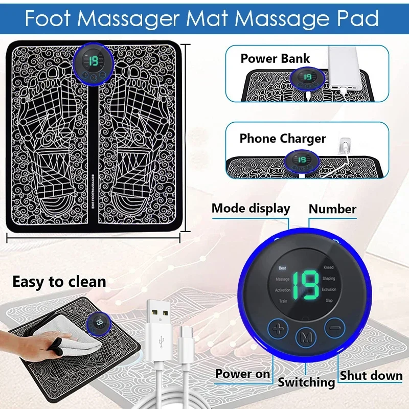 Massaggiatore elettrico per piedi – 8 modalità, 19 livelli di intensità e design pieghevole per un relax personalizzato