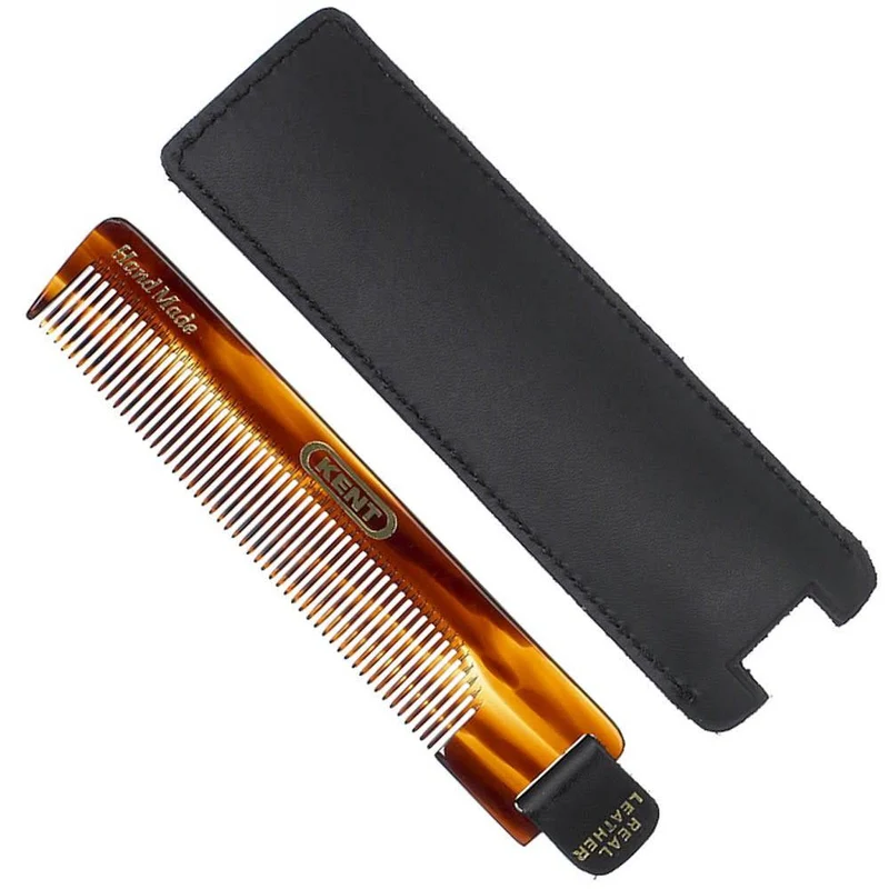 KENT. - Peigne de poche avec étui de cuir - Pour cheveux fins (112mm/4.4") - Nu 22 Case