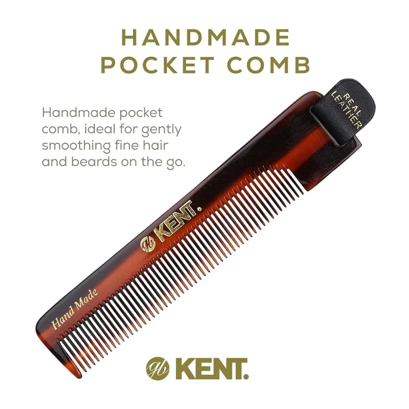 KENT. - Peigne de poche avec étui de cuir - Pour cheveux fins (112mm/4.4") - Nu 22 Case