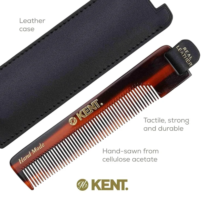 KENT. - Peigne de poche avec étui de cuir - Pour cheveux fins (112mm/4.4") - Nu 22 Case