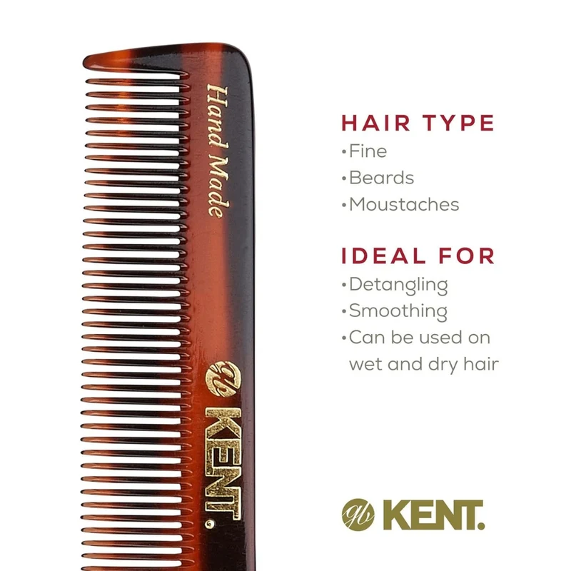 KENT. - Peigne de poche avec étui de cuir - Pour cheveux fins (112mm/4.4") - Nu 22 Case