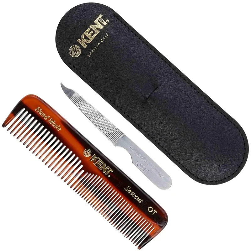 Peigne de poche avec étuit de cuir et lime à ongles en métal - (112m m/4.3'') Nu19