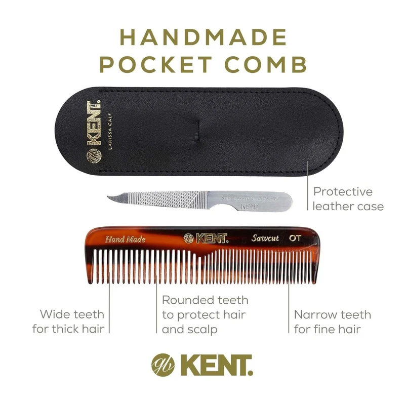 Peigne de poche avec étuit de cuir et lime à ongles en métal - (112m m/4.3'') Nu19