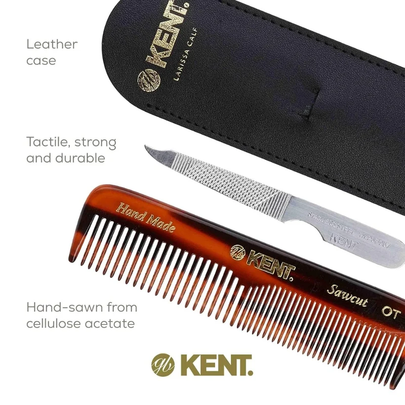 Peigne de poche avec étuit de cuir et lime à ongles en métal - (112m m/4.3'') Nu19