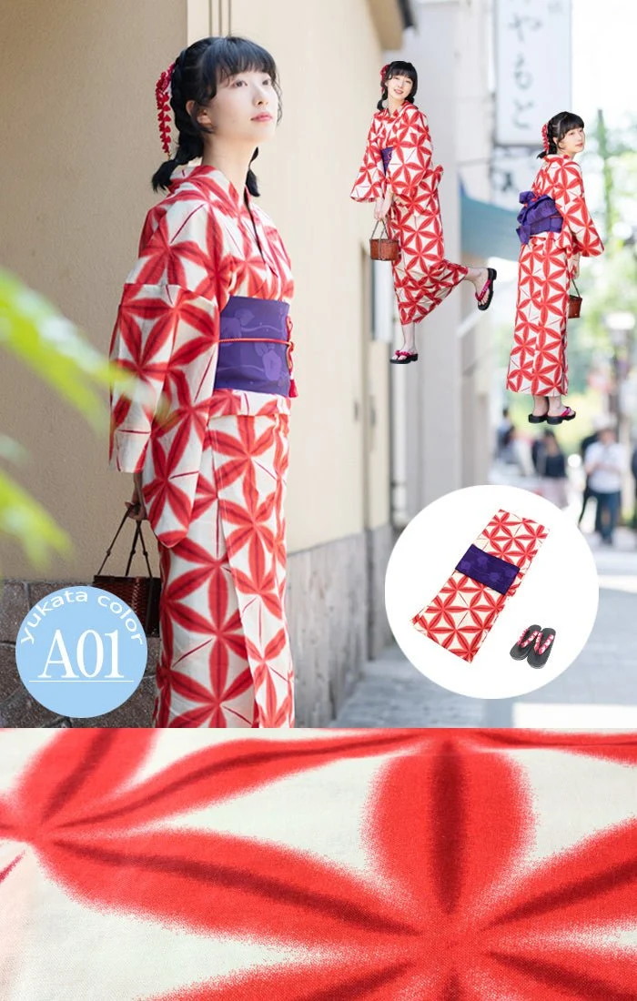 Japanese Women's Traditional YUKATA KIMONO Obi Belt Sandal Set