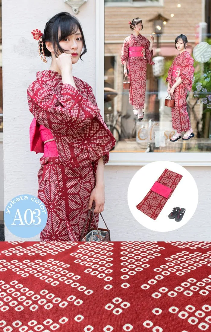 Japanese Women's Traditional YUKATA KIMONO Obi Belt Sandal Set