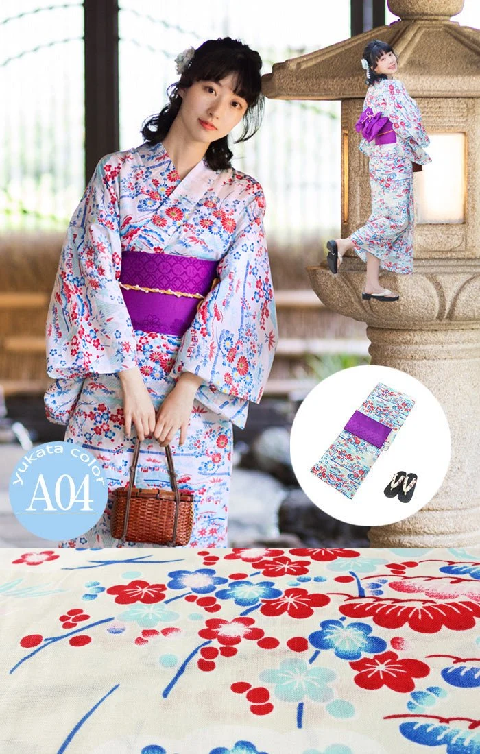 Japanese Women's Traditional YUKATA KIMONO Obi Belt Sandal Set