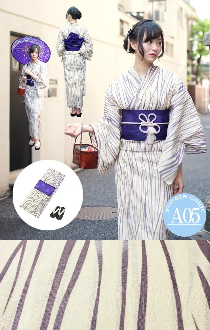Japanese Women's Traditional YUKATA KIMONO Obi Belt Sandal Set