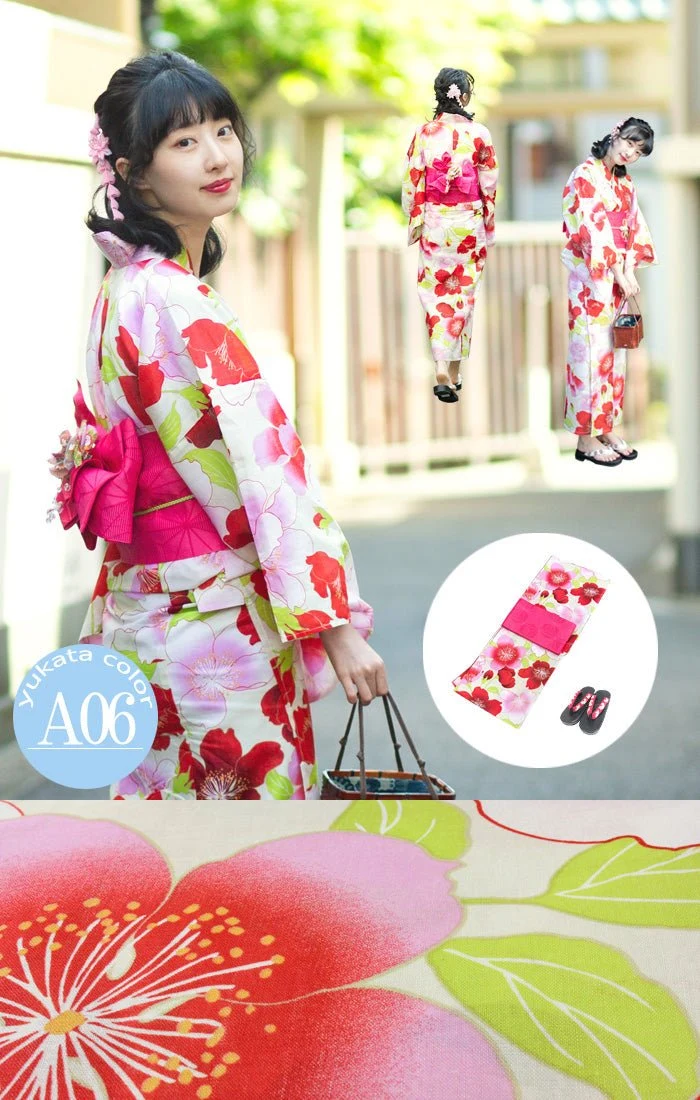 Japanese Women's Traditional YUKATA KIMONO Obi Belt Sandal Set